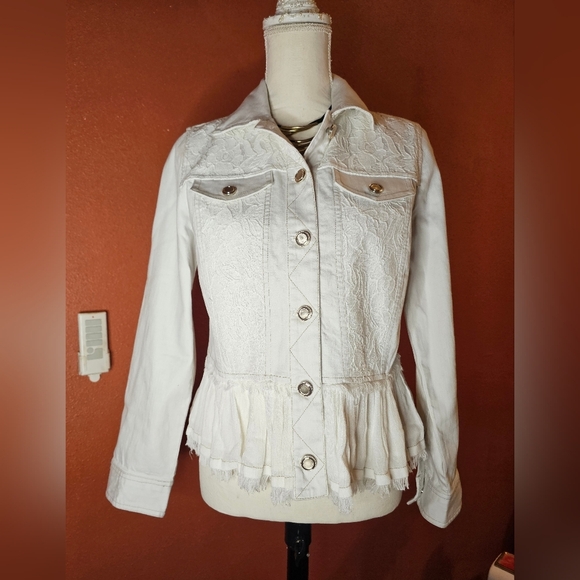 Chico's Cream Peplum Jean Jacket - Picture 1 of 4